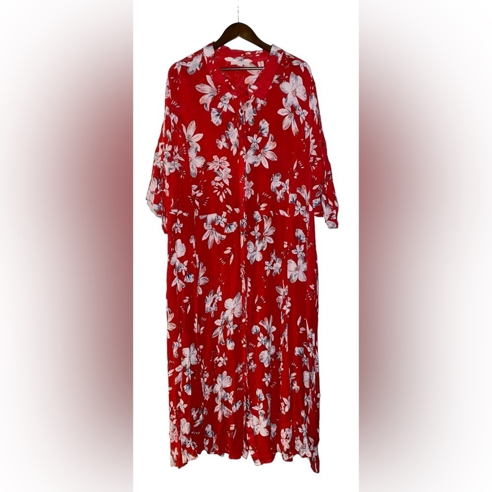 Woman Within Floral Shirtdress Cottage‎ Vacay Travel Resortwear Pool Size 34W